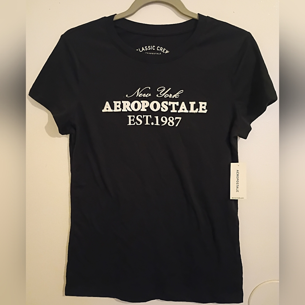 Aeropostale Women's 3D Print Black Tee Sz L NWT